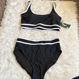 NWT BMJL Black And White High Waist Bottoms 2 Piece Swim Set S